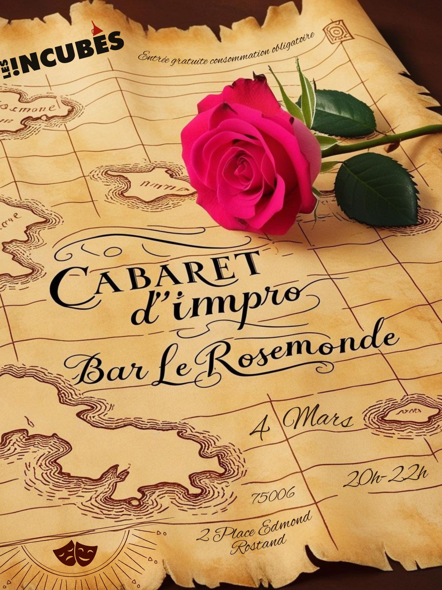 Les Incubés, Impr'horizon


Entrée gratuite, consommation obligatoire

Cabaret d'impro

4 Mars
20h - 22h

Bar Le Rosemonde

2 Place Edmond Rostand
750006
